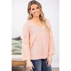 Miracle Coral Open Knit Sweater Crochet Romantic Boho Cottagecore Pastel Spring